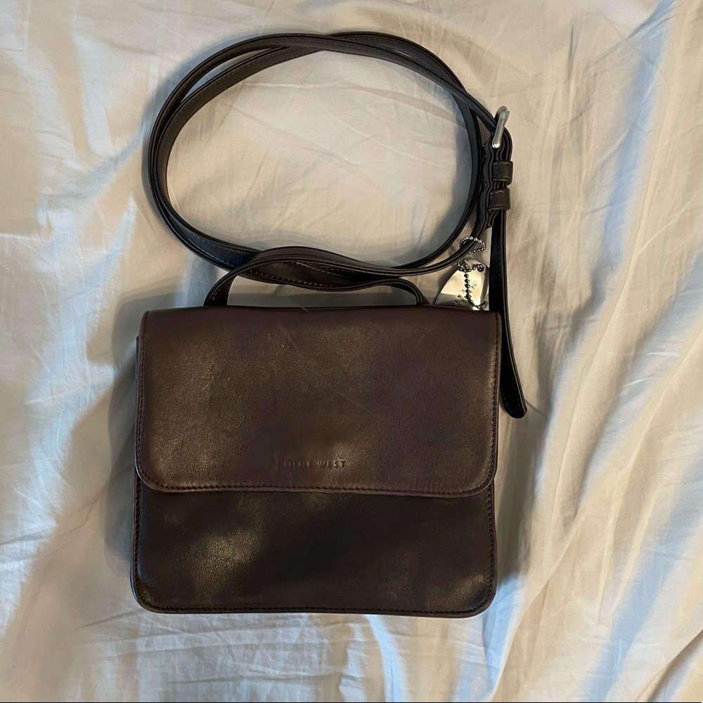 Nine West Genuine Brown Leather Crossbody